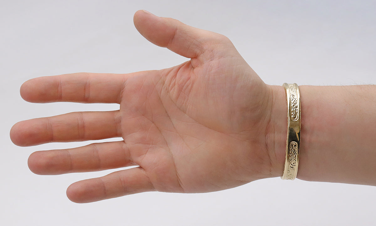 9ct Yellow Gold Solid Men's Patterned Spanner bangle
