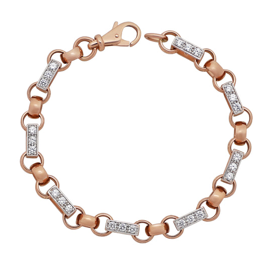 9ct Rose Gold Belcher Square Link CZ Bracelet -8.5"