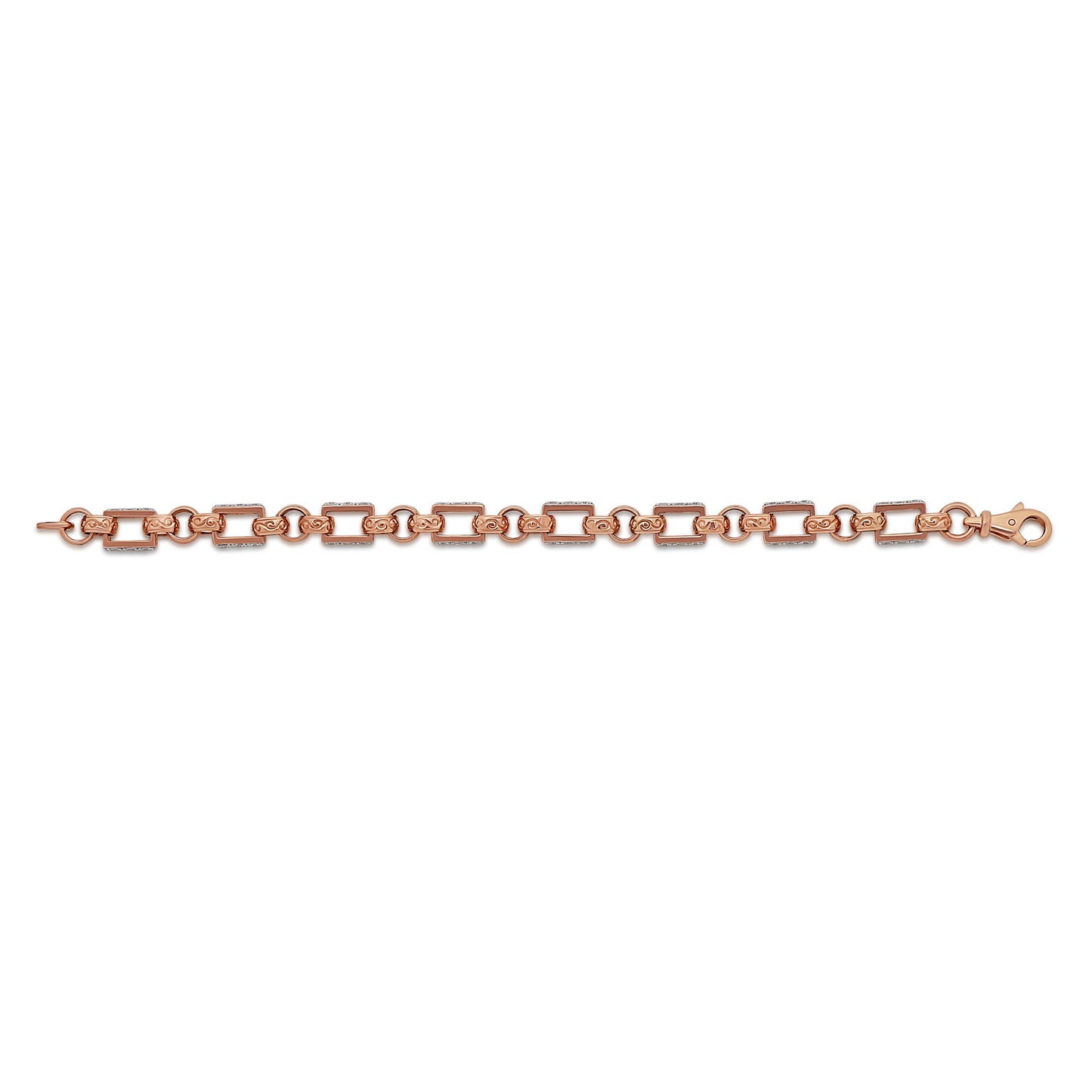 9ct Rose Gold Belcher Square Link CZ Bracelet -8.5"