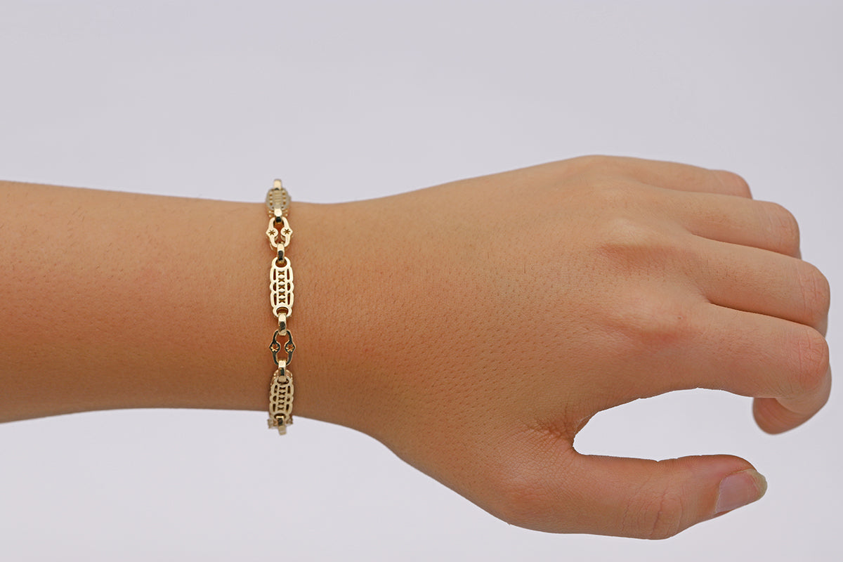 9ct Yellow Gold Stars & Bars Junior/Baby Bracelet- 6.5"