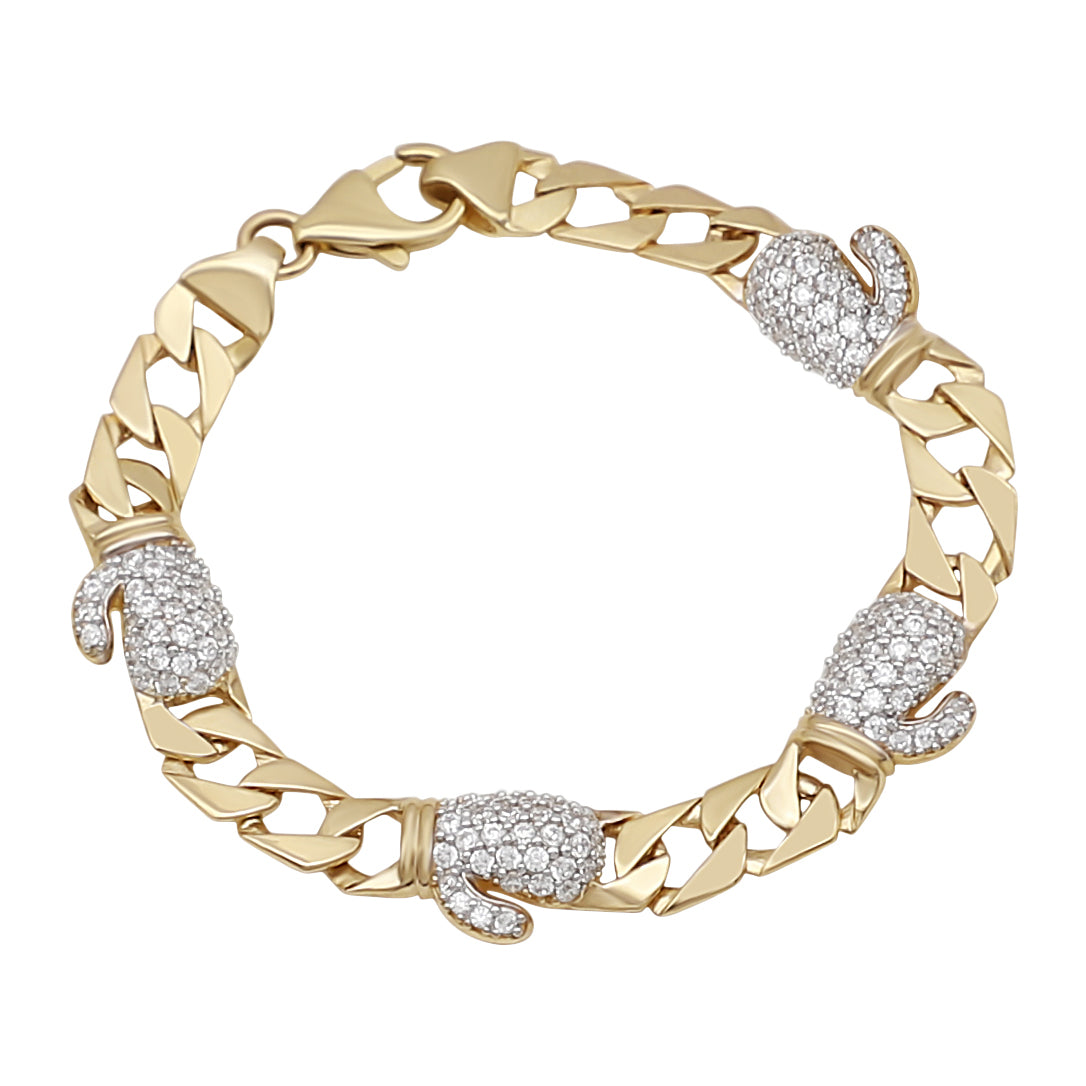 9ct Yellow Gold Gemset Boxing Glove Curb Link Bracelet-6.5"