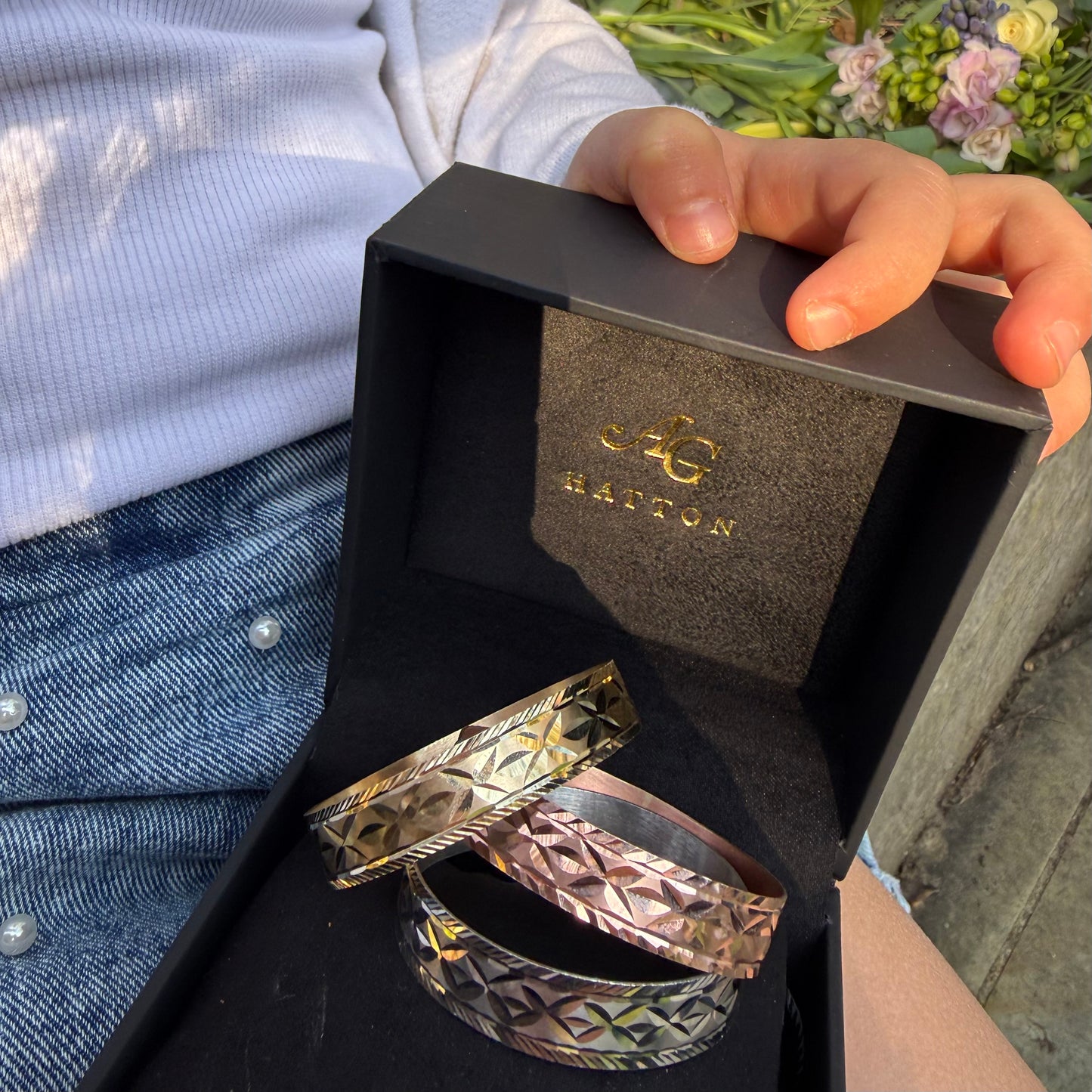 9ct Yellow Gold Diamond Cut & Carved Baby's Bangle