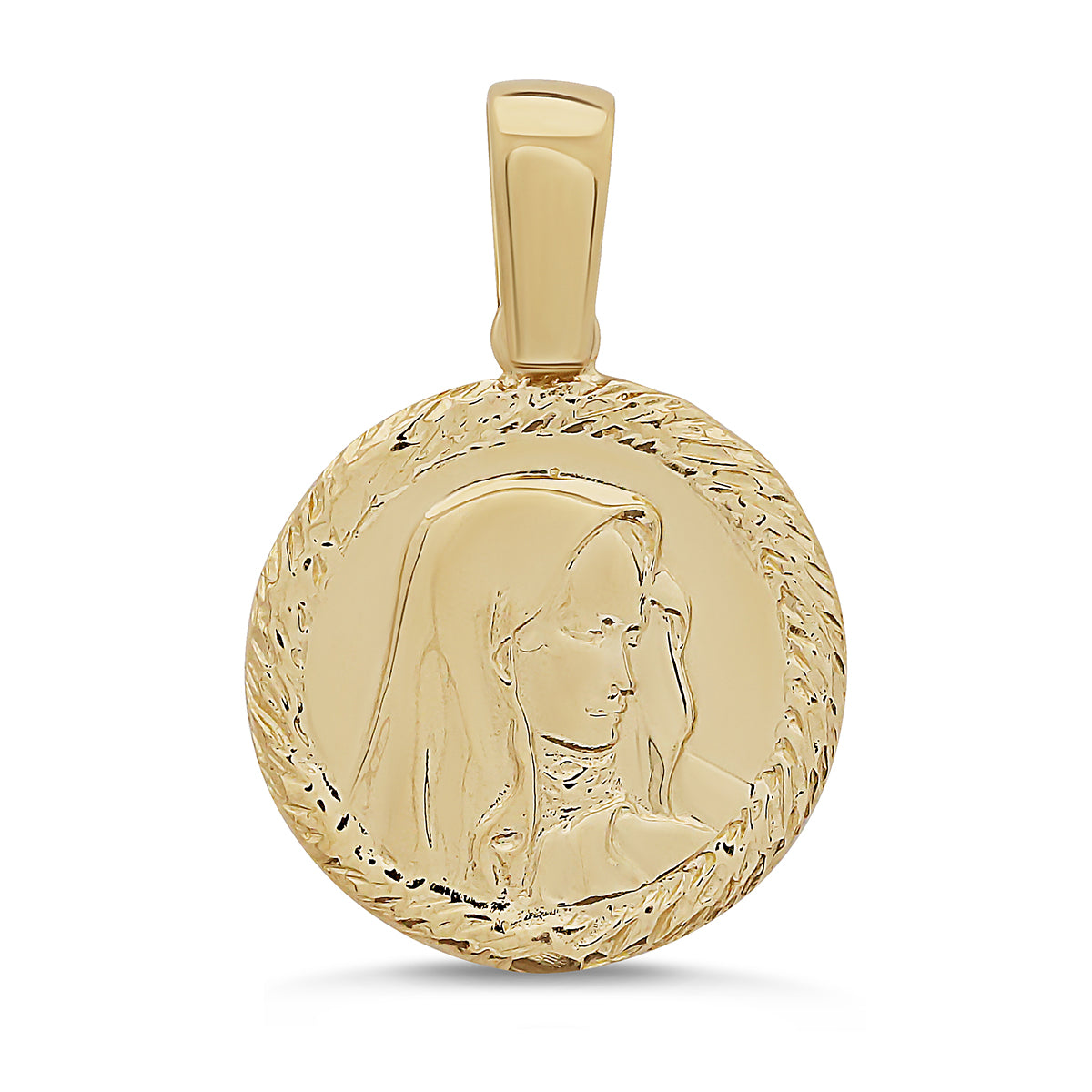 9ct Yellow Gold Madonna Virgin Mary Round Pendant