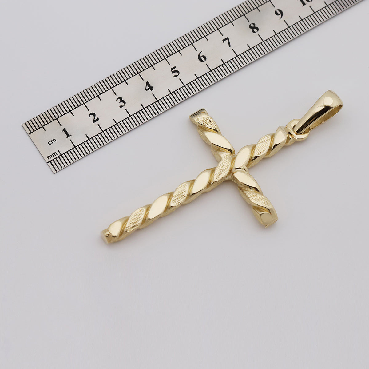 9ct Yellow Gold Patterned & Polished Cross Pendant