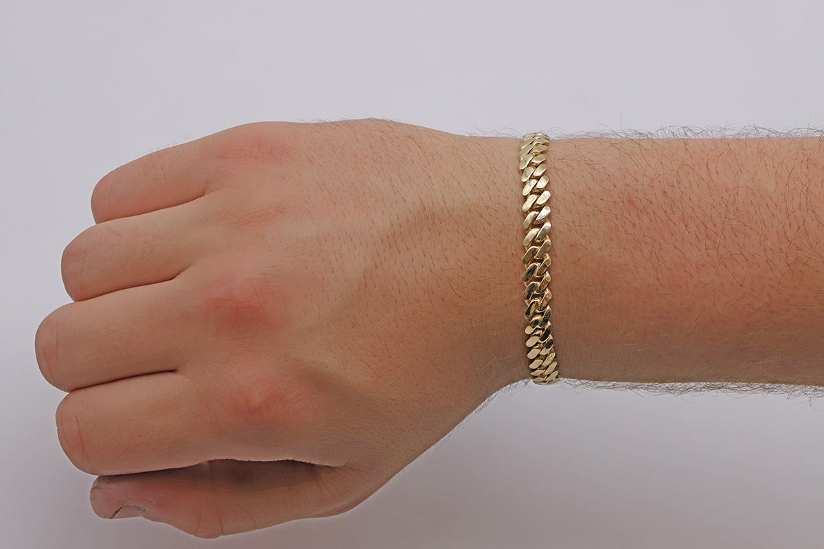 9ct Yellow Gold Solid Classic Cuban Link 7.5mm Bracelet-8.5"