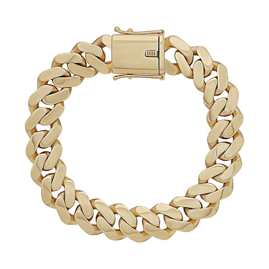 9ct Yellow Gold Solid Classic Light Weight Cuban Link 14mm Bracelet