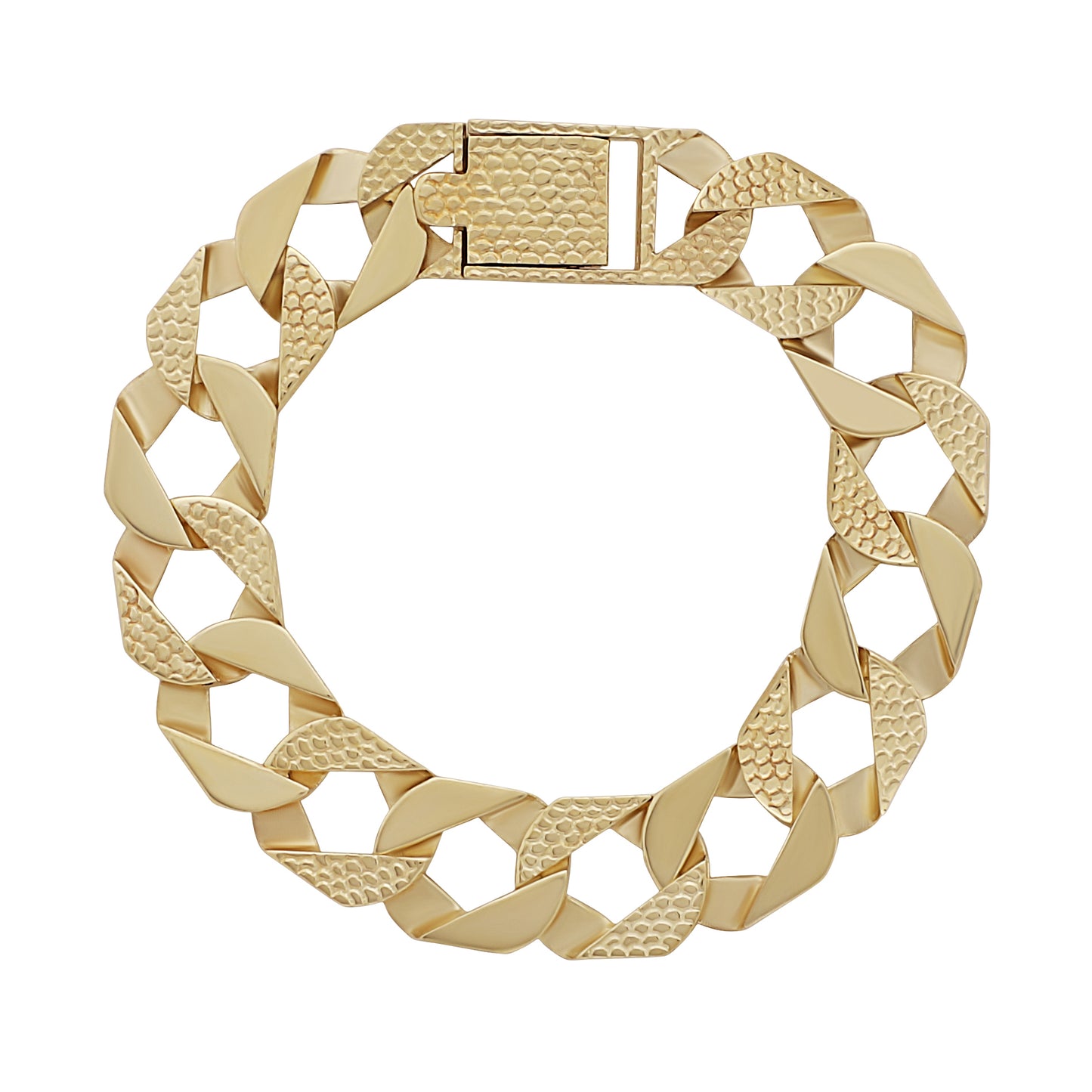 9ct Yellow Gold Textured Square Curb 15mm Bracelet -8.5"
