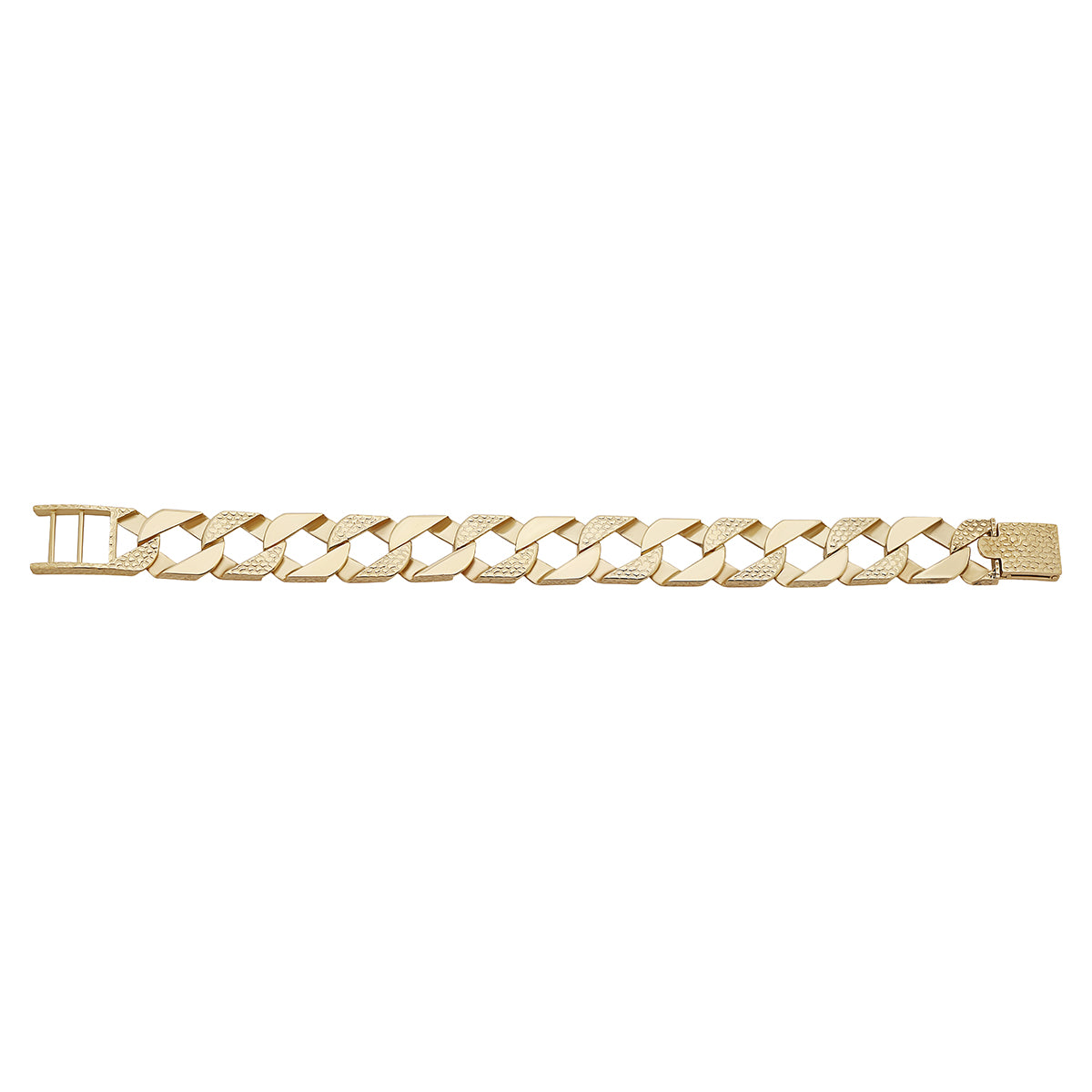 9ct Yellow Gold Textured Square Curb 15mm Bracelet -8.5"