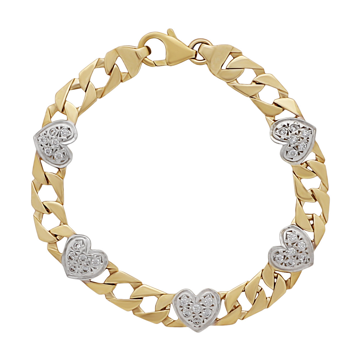 9ct Yellow Gold Five Gemset Heart Bracelet