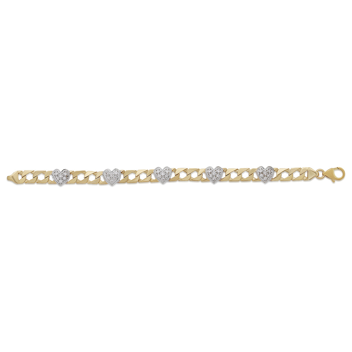 9ct Yellow Gold Five Gemset Heart Bracelet
