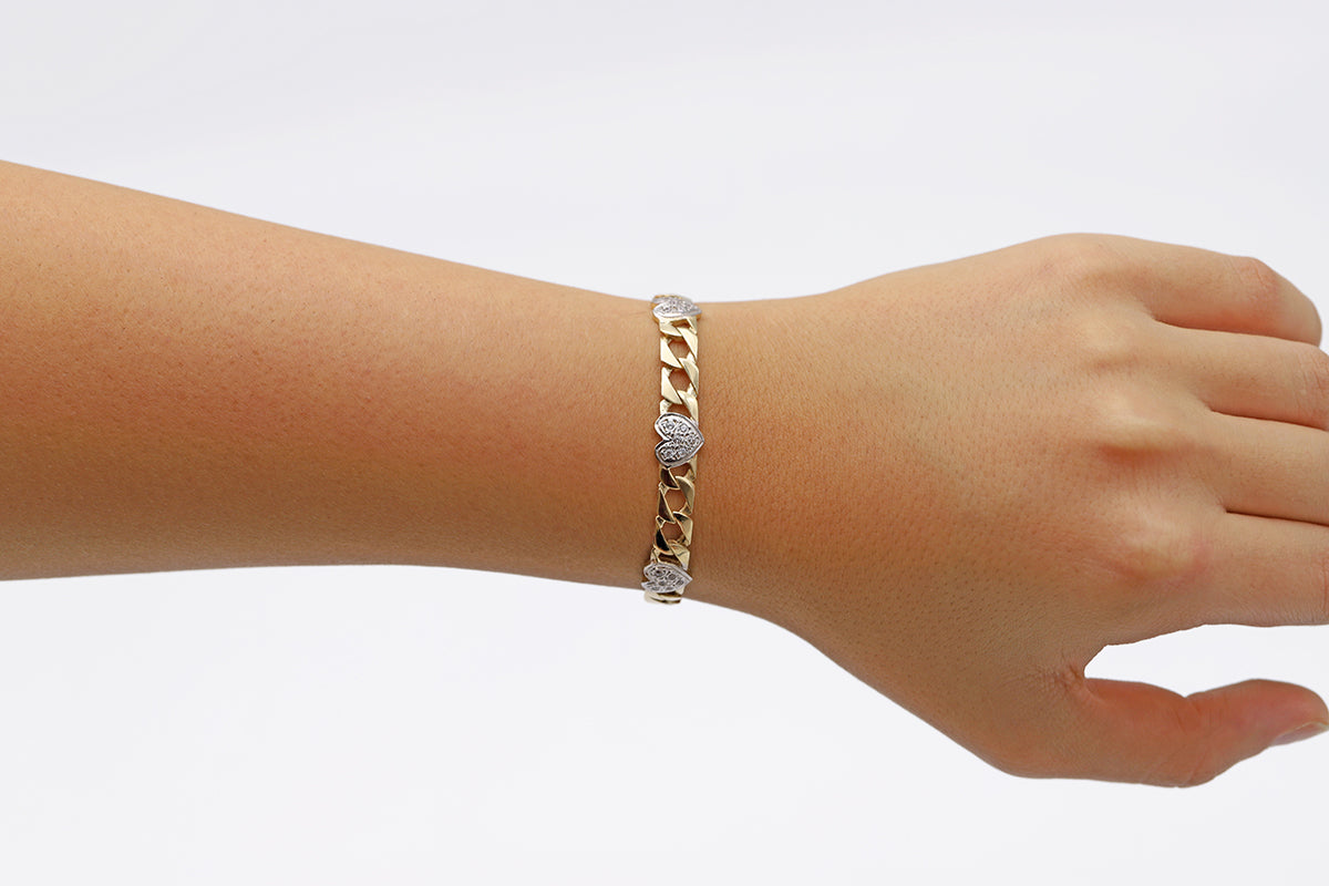 9ct Yellow Gold Five Gemset Heart Bracelet