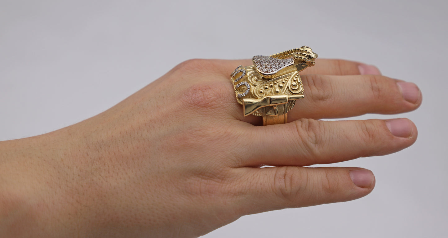 9ct Yellow Gold Solid Gemset Mexican Saddle Ring