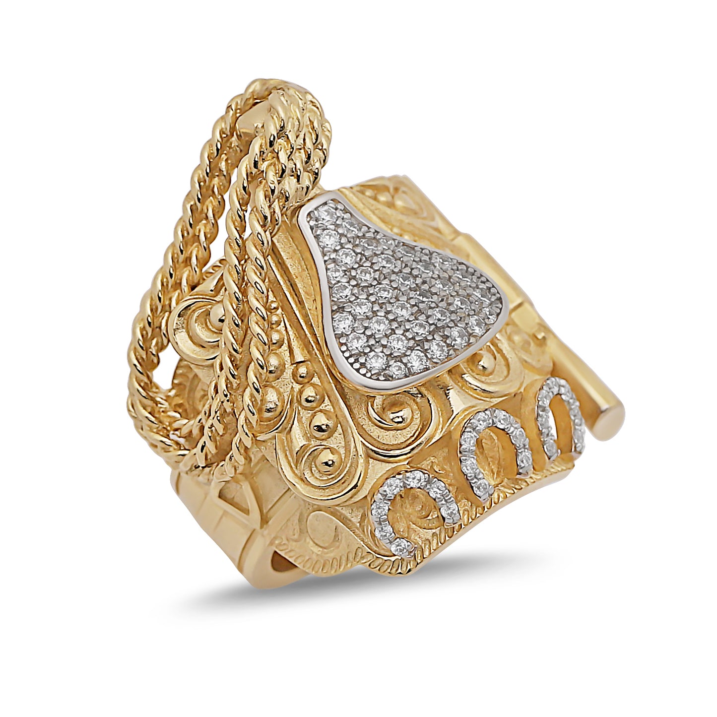 9ct Yellow Gold Solid Gemset Mexican Saddle Ring