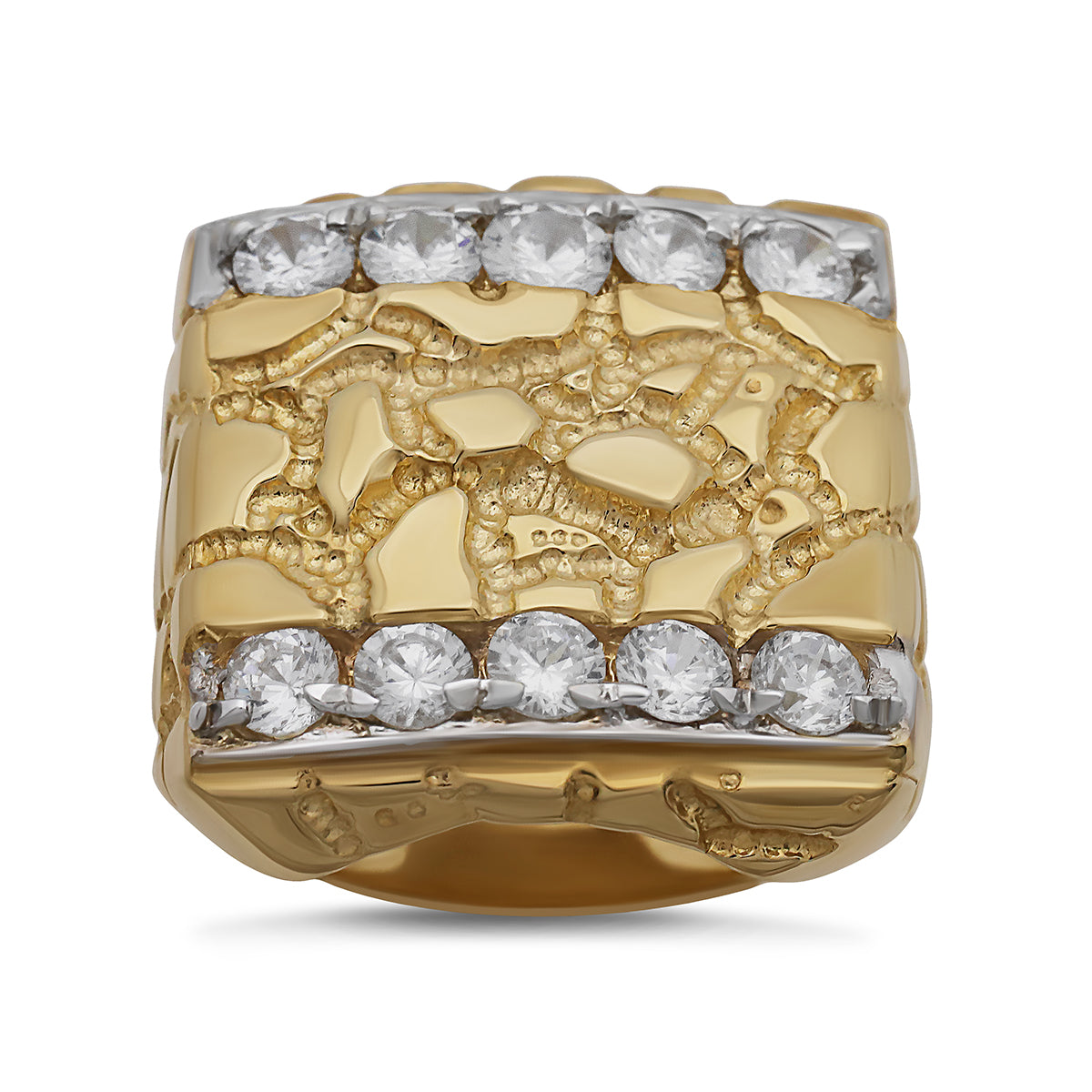 9ct Yellow Gold Large Gem-Set Nugget Ring