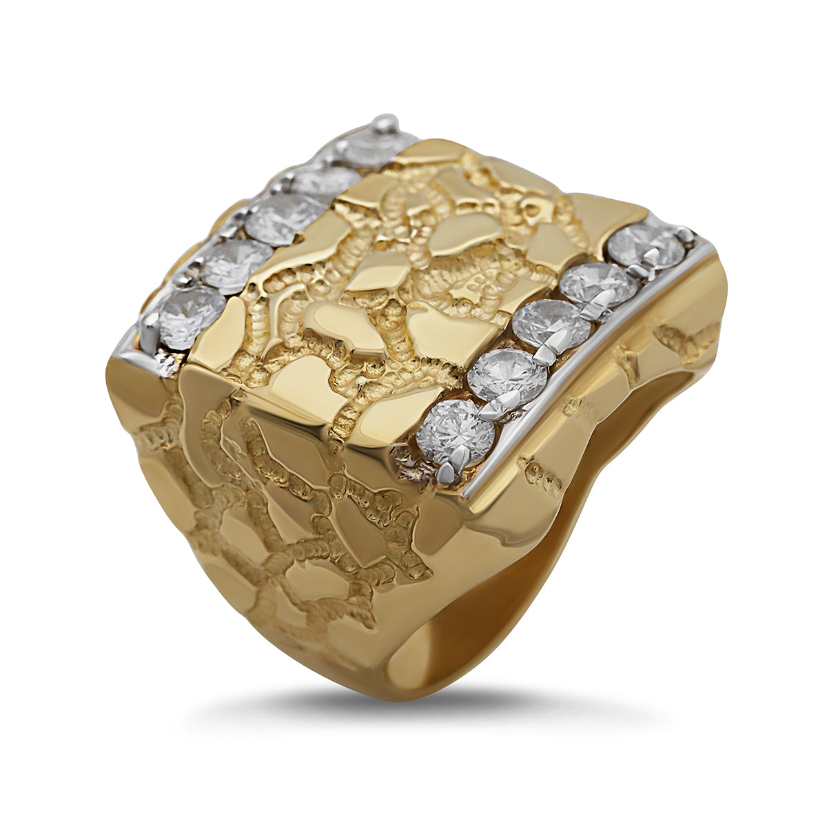9ct Yellow Gold Large Gem-Set Nugget Ring
