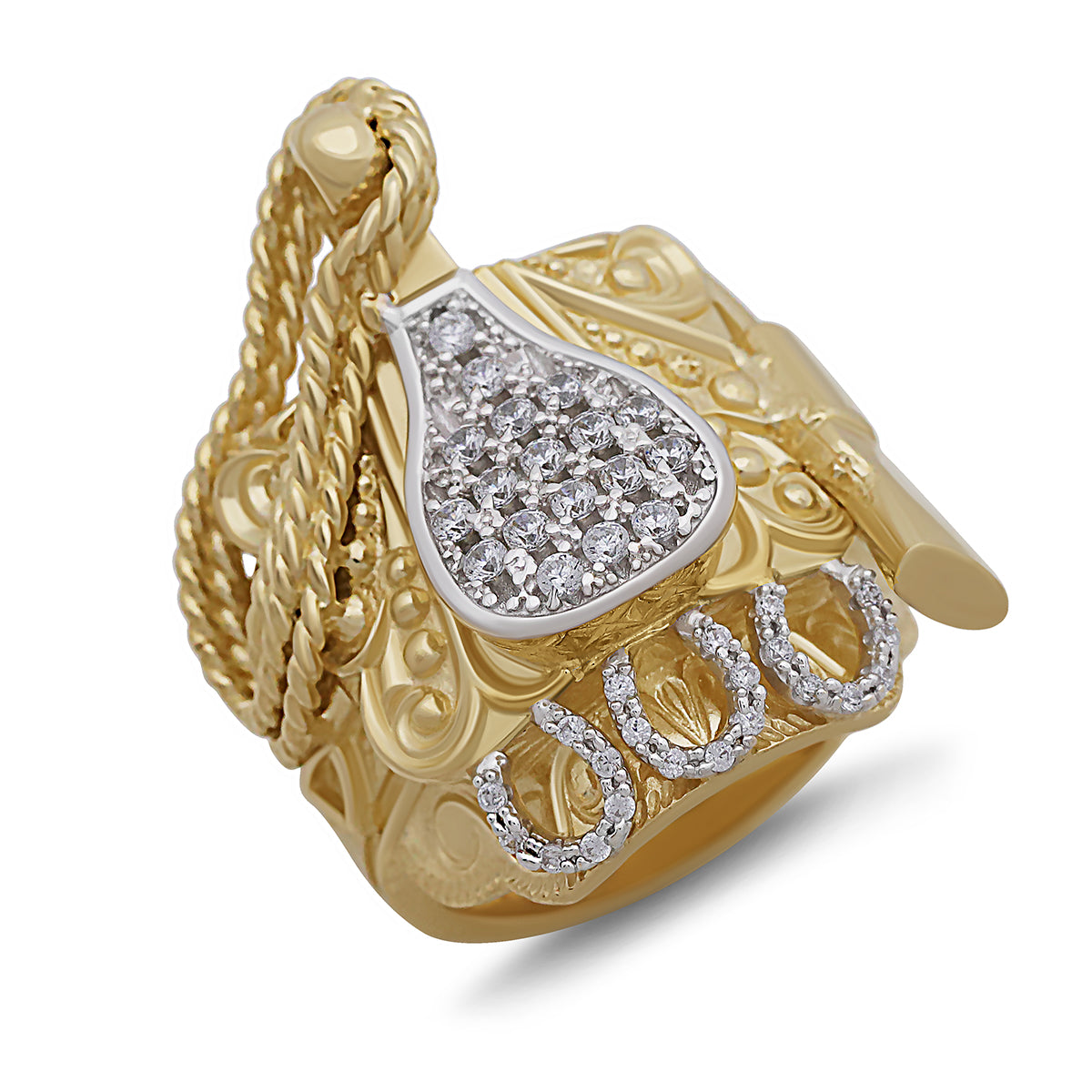 9ct Yellow Gold Solid Gemset Small Mexican Saddle Ring