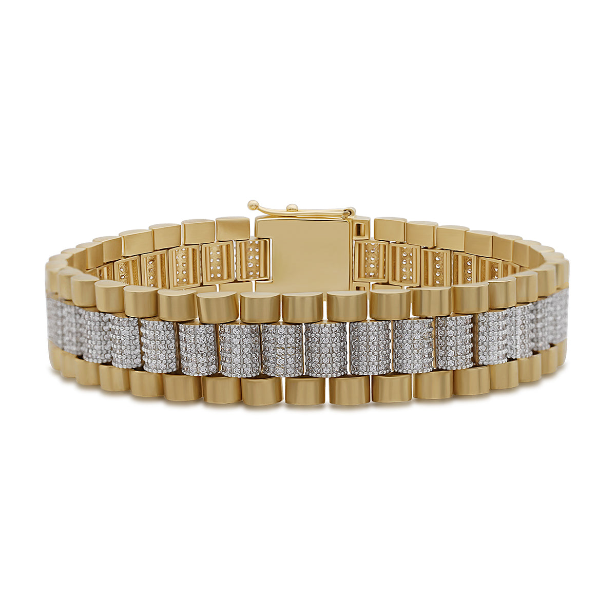 9ct Yellow Gold Rolex Style Gem-Set Presidential 14.5mm Bracelet- 8.5"