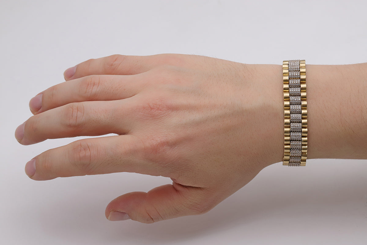 9ct Yellow Gold Rolex Style Gem-Set Presidential 14.5mm Bracelet- 8.5"