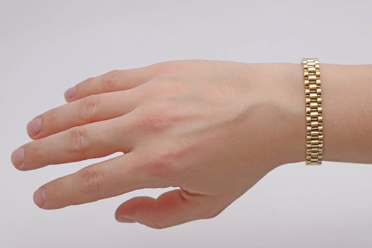 9ct Yellow Gold Rolex Style Plain Presidential 12mm Bracelet- 8.5"