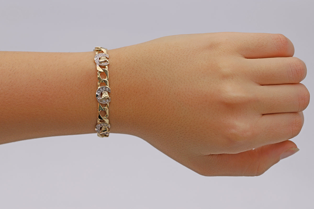 9ct Yellow Gold Baby Gemset Horseshoe Link Bracelet