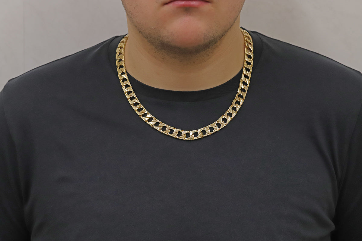 9ct Yellow Gold Textured Curb Style 11mm Chain