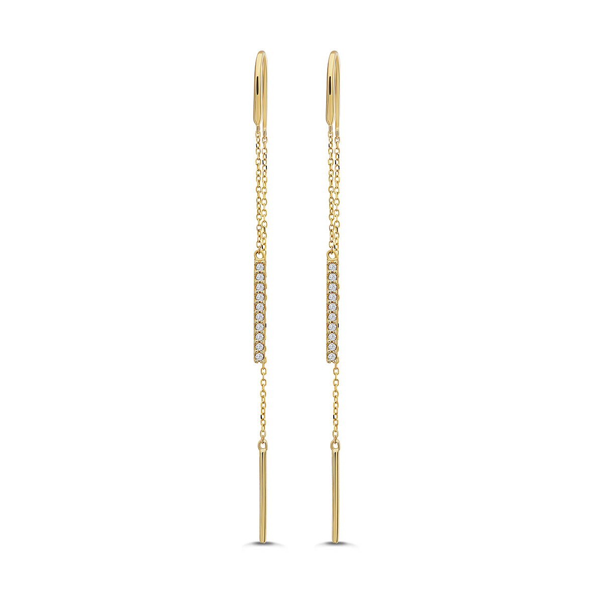 9ct Yellow Gold Pull Through Drop Gem-Set Bar Earrings