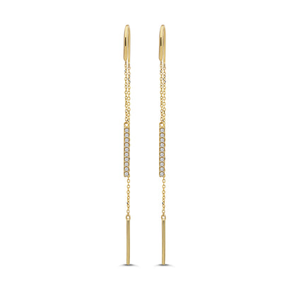 9ct Yellow Gold Pull Through Drop Gem-Set Bar Earrings