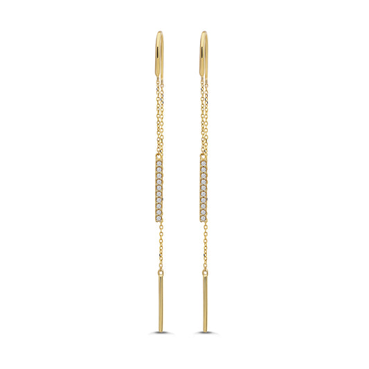 9ct Yellow Gold Pull Through Drop Gem-Set Bar Earrings