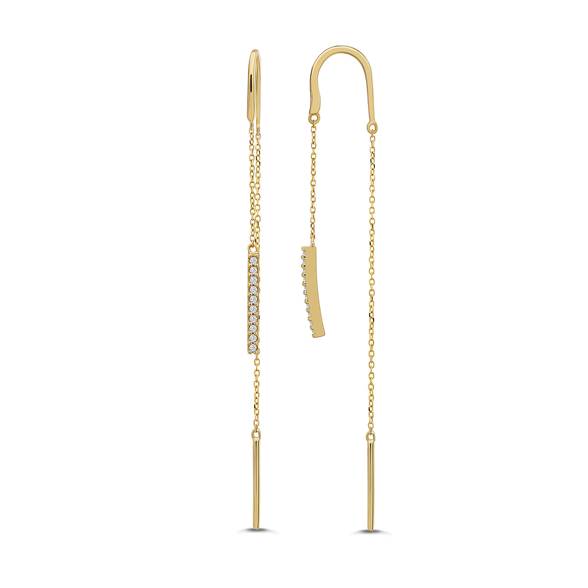 9ct Yellow Gold Pull Through Drop Gem-Set Bar Earrings