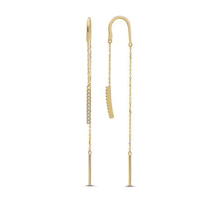 9ct Yellow Gold Pull Through Drop Gem-Set Bar Earrings
