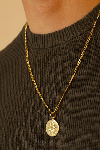 9ct Yellow Gold Large St Christopher Round Pendant