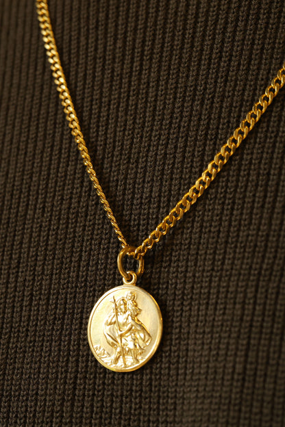 9ct Yellow Gold Large St Christopher Round Pendant