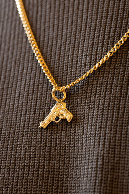 9ct Yellow Gold Handgun Pistol Revolver Pendant
