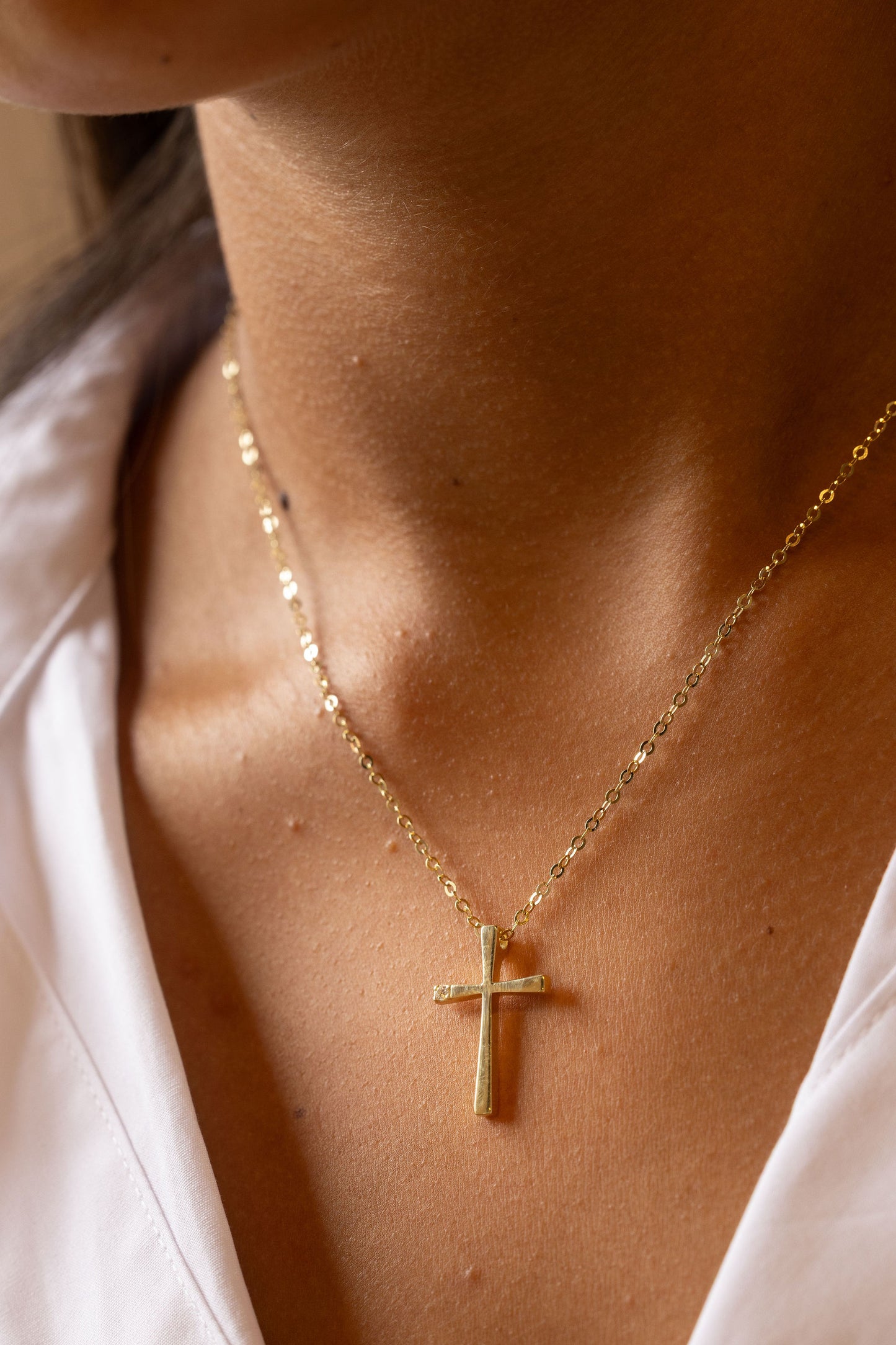 9ct Yellow Gold Single Gem Set Cross Necklace-16"