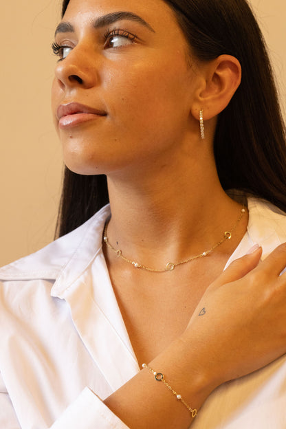 9ct Yellow Gold Circle And Pearl Bracelet-7"