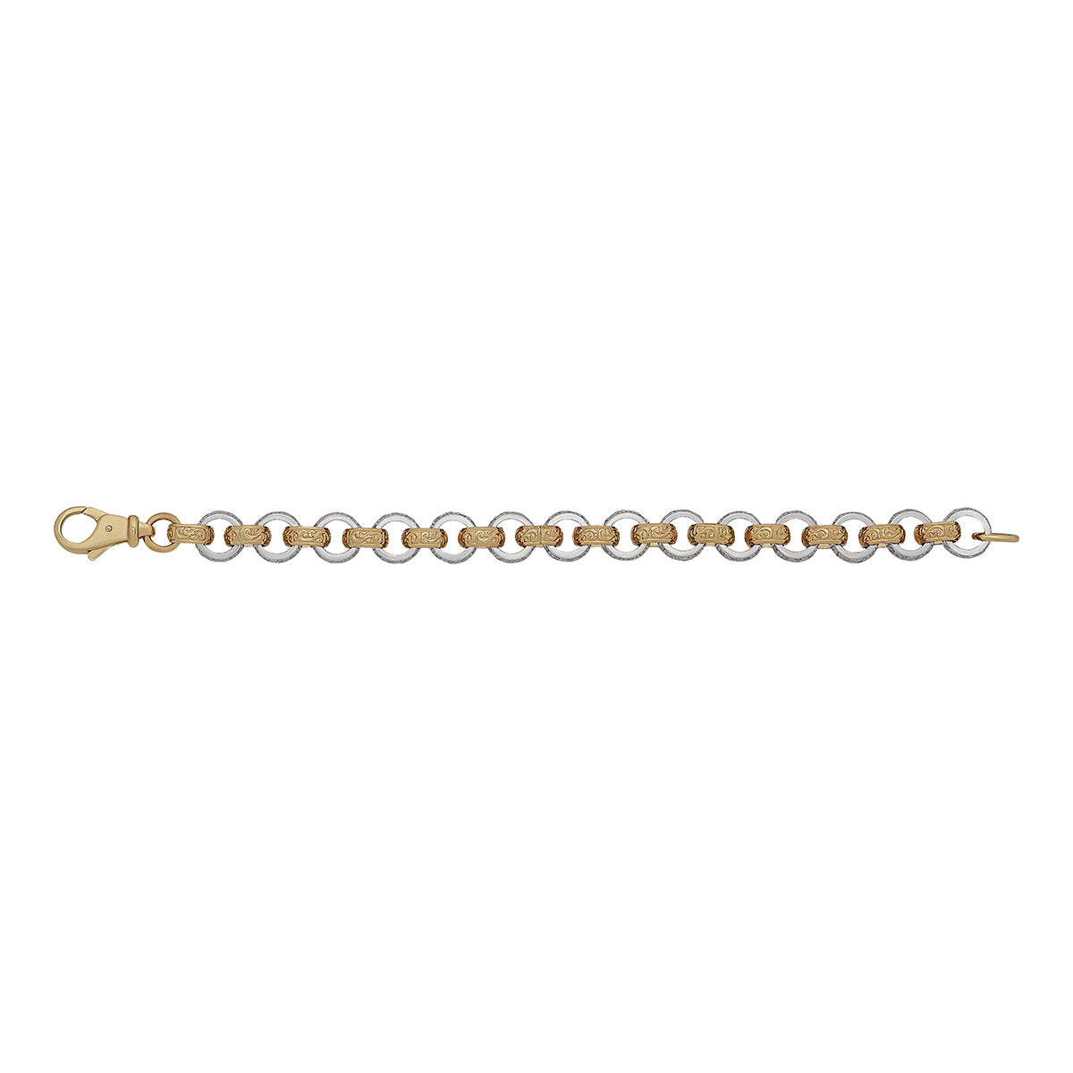 9ct Yellow Gold Ornate And Gem-set 11mm  Belcher Bracelet-8.5"