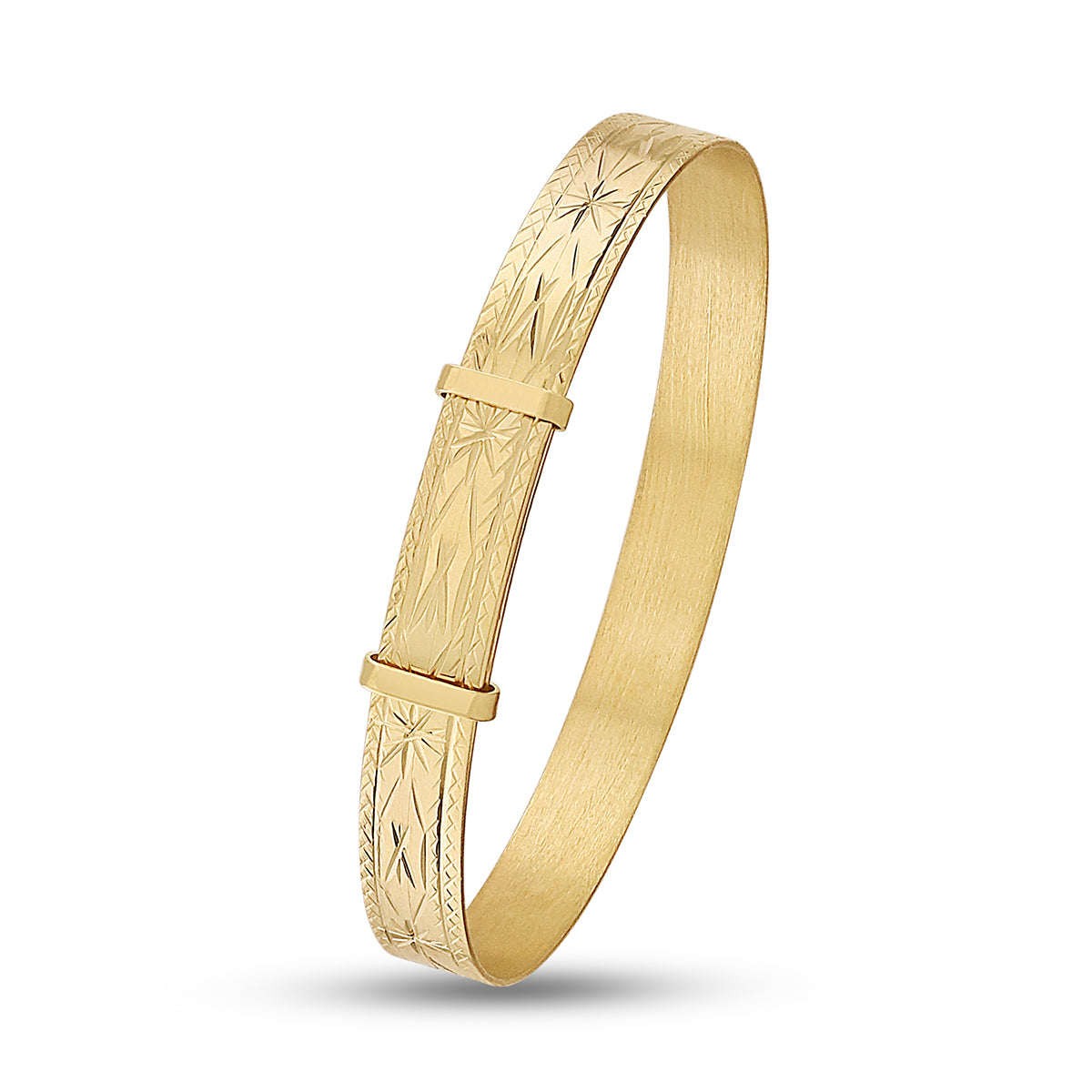 9ct Yellow Gold Diamond Cut Intricate Baby Bangle - 6mm