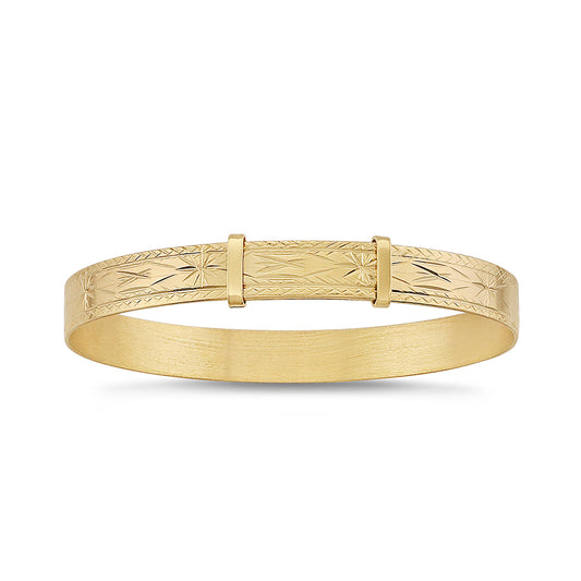 9ct Yellow Gold Diamond Cut Intricate Baby Bangle - 6mm