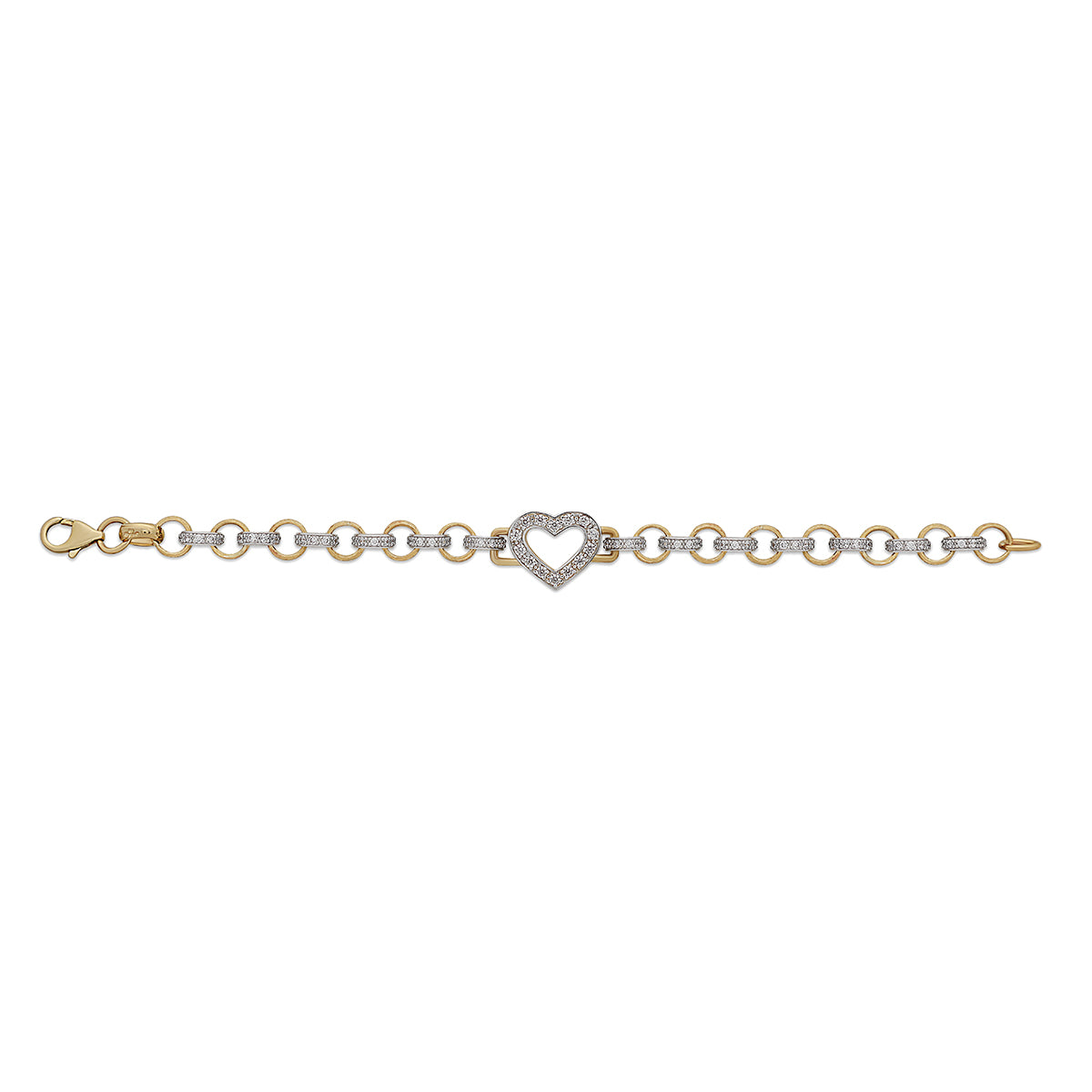 9ct Yellow Gold Gemset SIngle Heart And Belcher Link Bracelet-6.5"