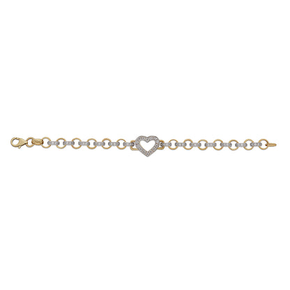 9ct Yellow Gold Gemset SIngle Heart And Belcher Link Bracelet-6.5"