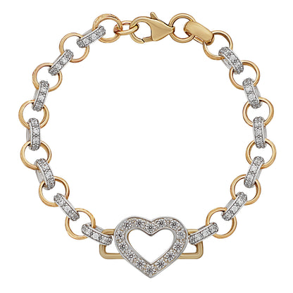 9ct Yellow Gold Gemset SIngle Heart And Belcher Link Bracelet-6.5"