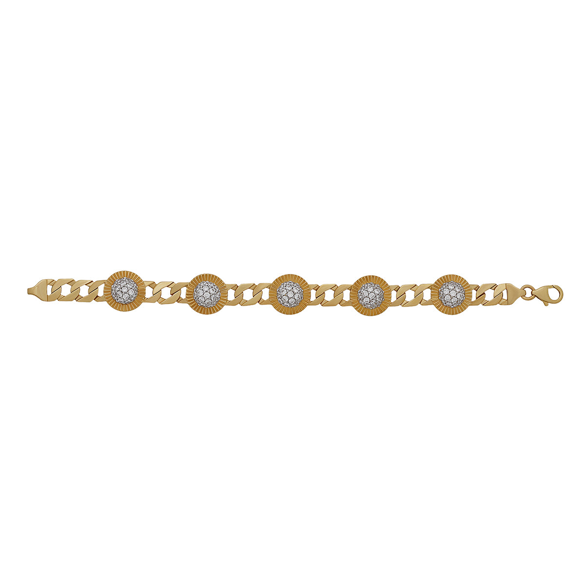 9ct Yellow Gold Large Gem-set Rolex Stud Style Bracelet- 6.5"