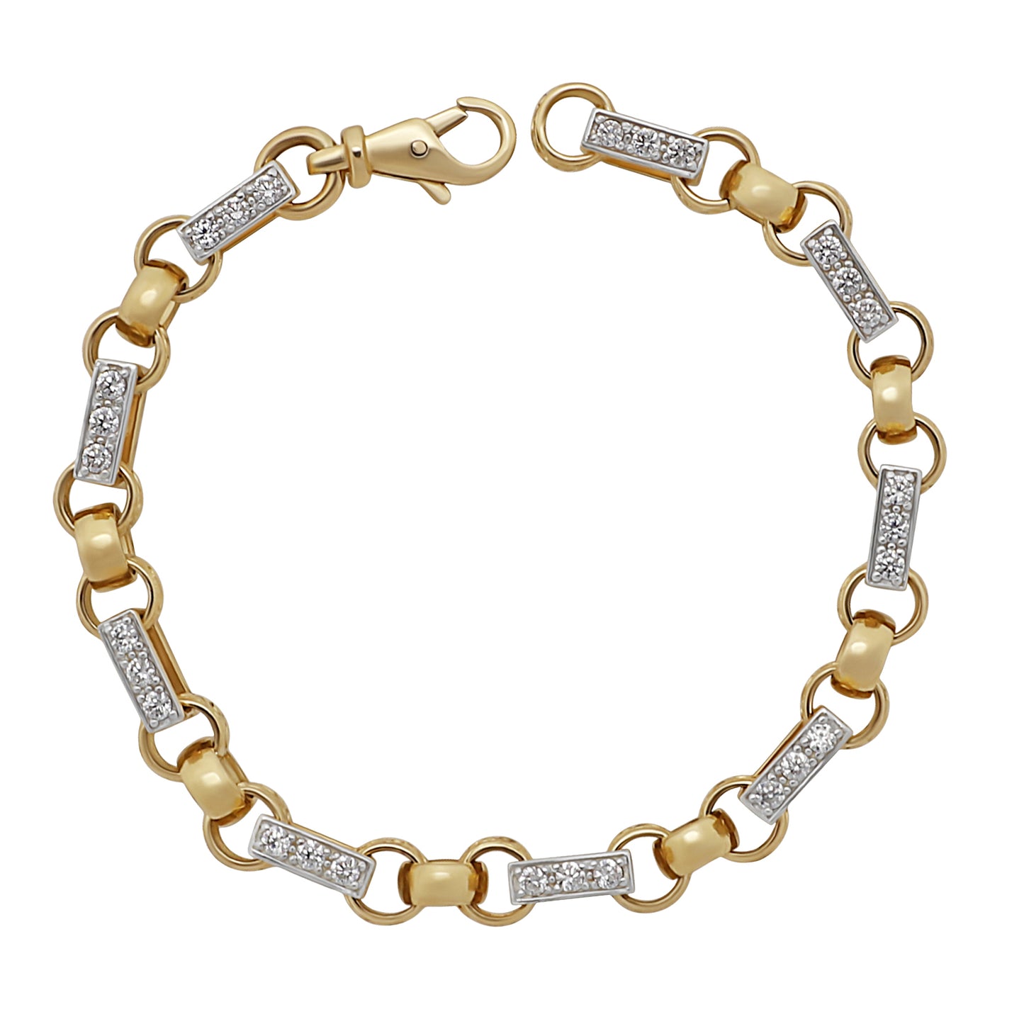 9ct Yellow Gold Belcher Square Link CZ Bracelet -8.5"