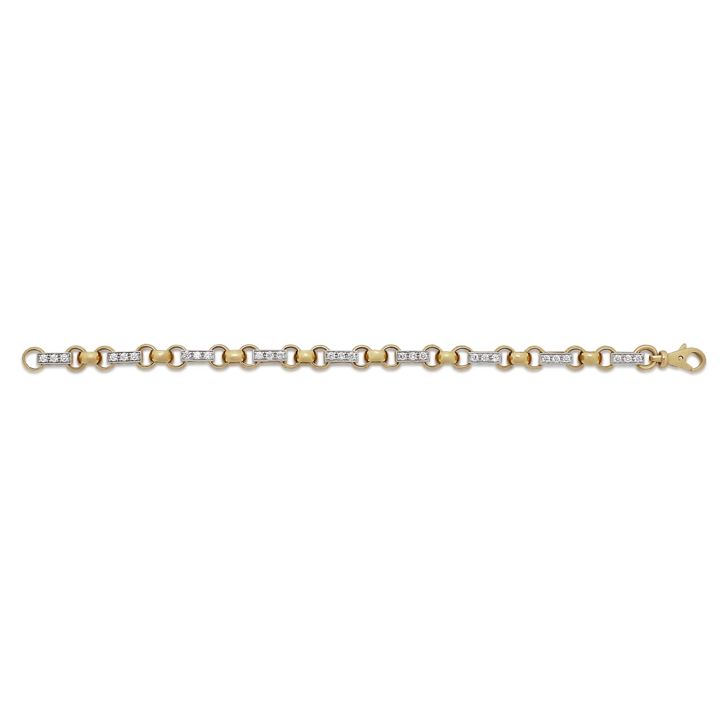 9ct Yellow Gold Belcher Square Link CZ Bracelet -8.5"