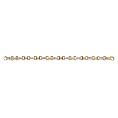 9ct Yellow Gold Belcher Square Link CZ Bracelet -8.5"