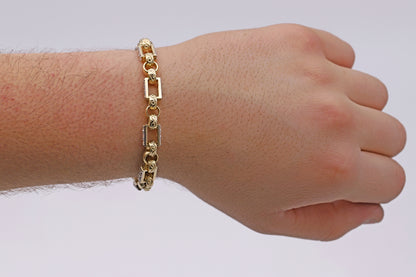 9ct Yellow Gold Belcher Square Link CZ Bracelet -8.5"