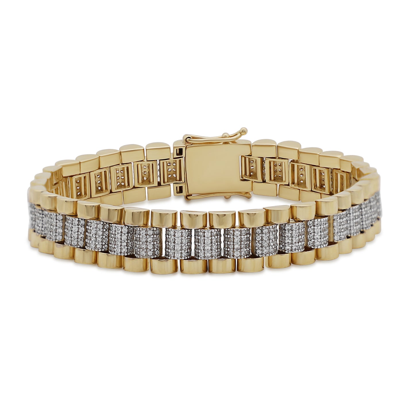 9ct Yellow Gold Gemset Rolex Style Bracelet-8.5"