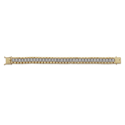 9ct Yellow Gold Gemset Rolex Style Bracelet-8.5"