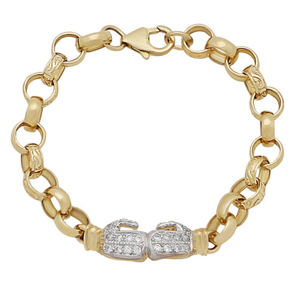 9ct Yellow Gold Gemset Boxing Glove Belcher Link Bracelet-6.5"