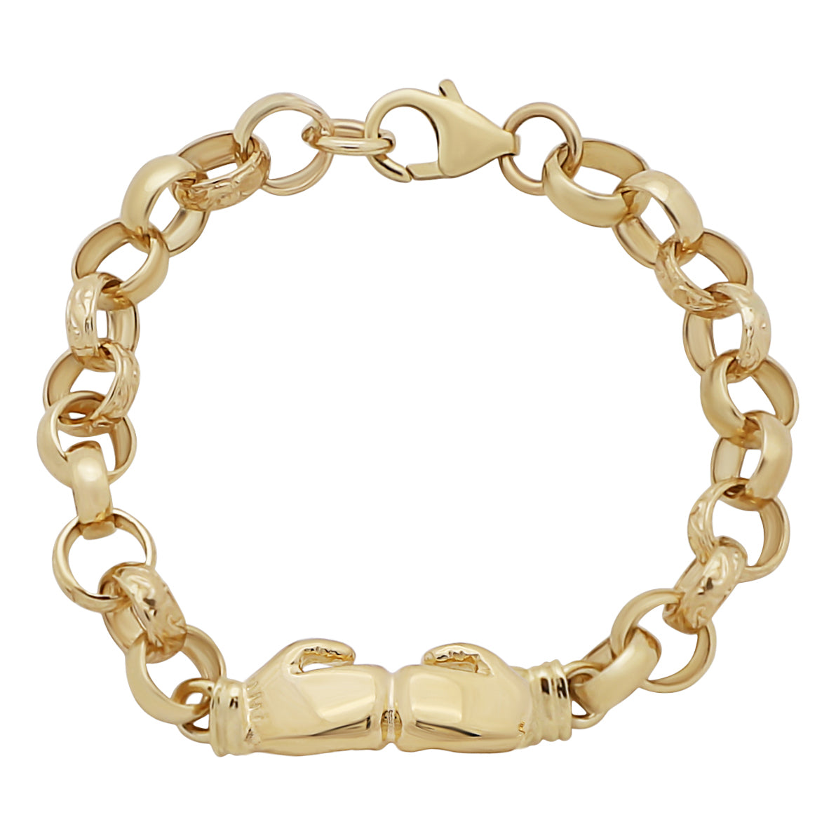 9ct Yellow Gold Plain Boxing Glove Belcher Link Bracelet-6.5"